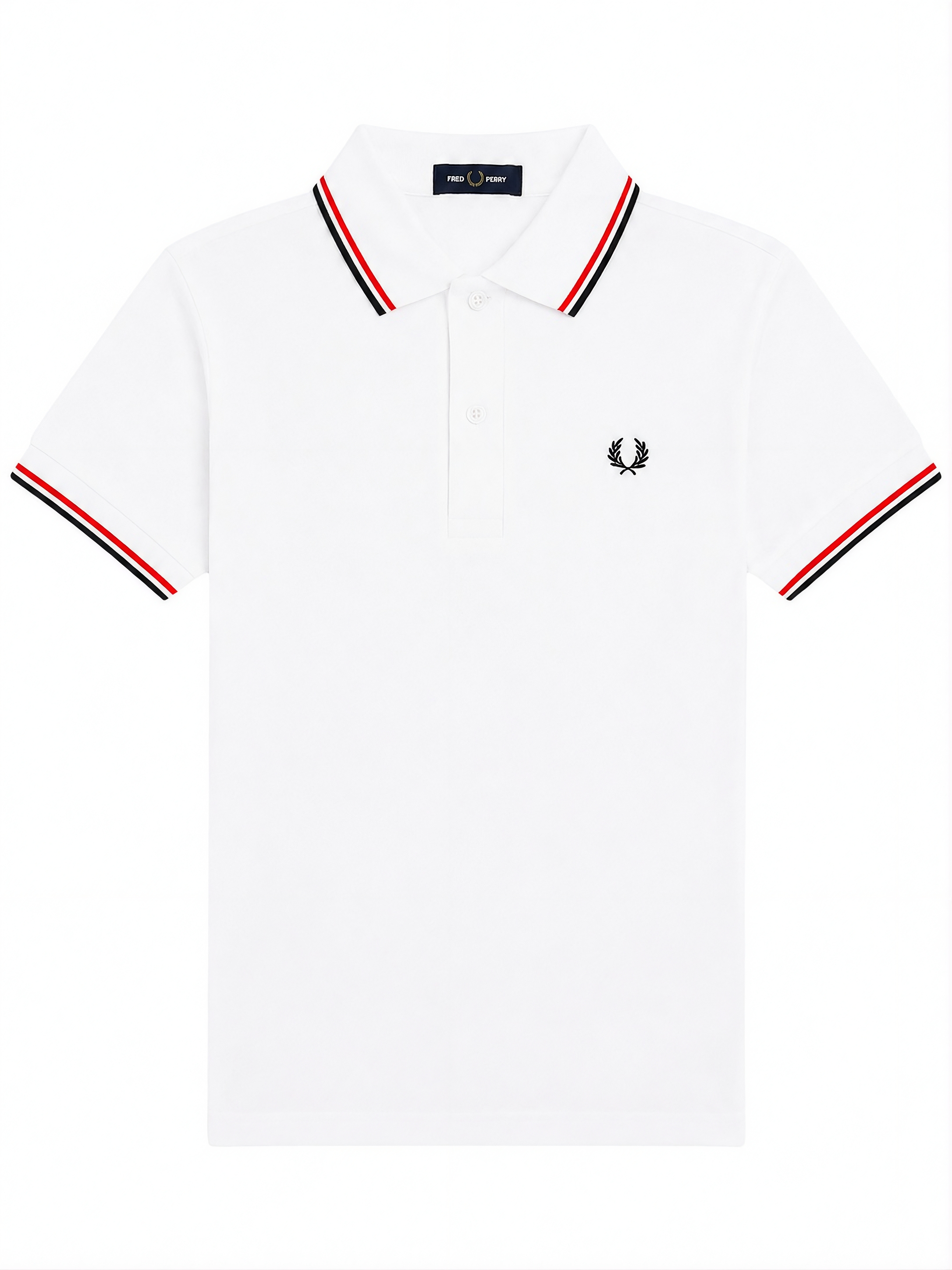 Fred Perry Poloshirt Weiß - Rot/Schwarze Streifen