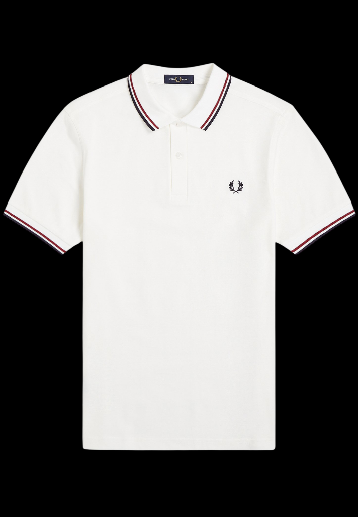 Fred Perry Poloshirt Weiß - Rot/Schwarze Streifen