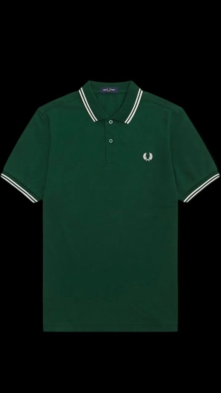 Fred Perry Poloshirt Grün - Weiße Streifen