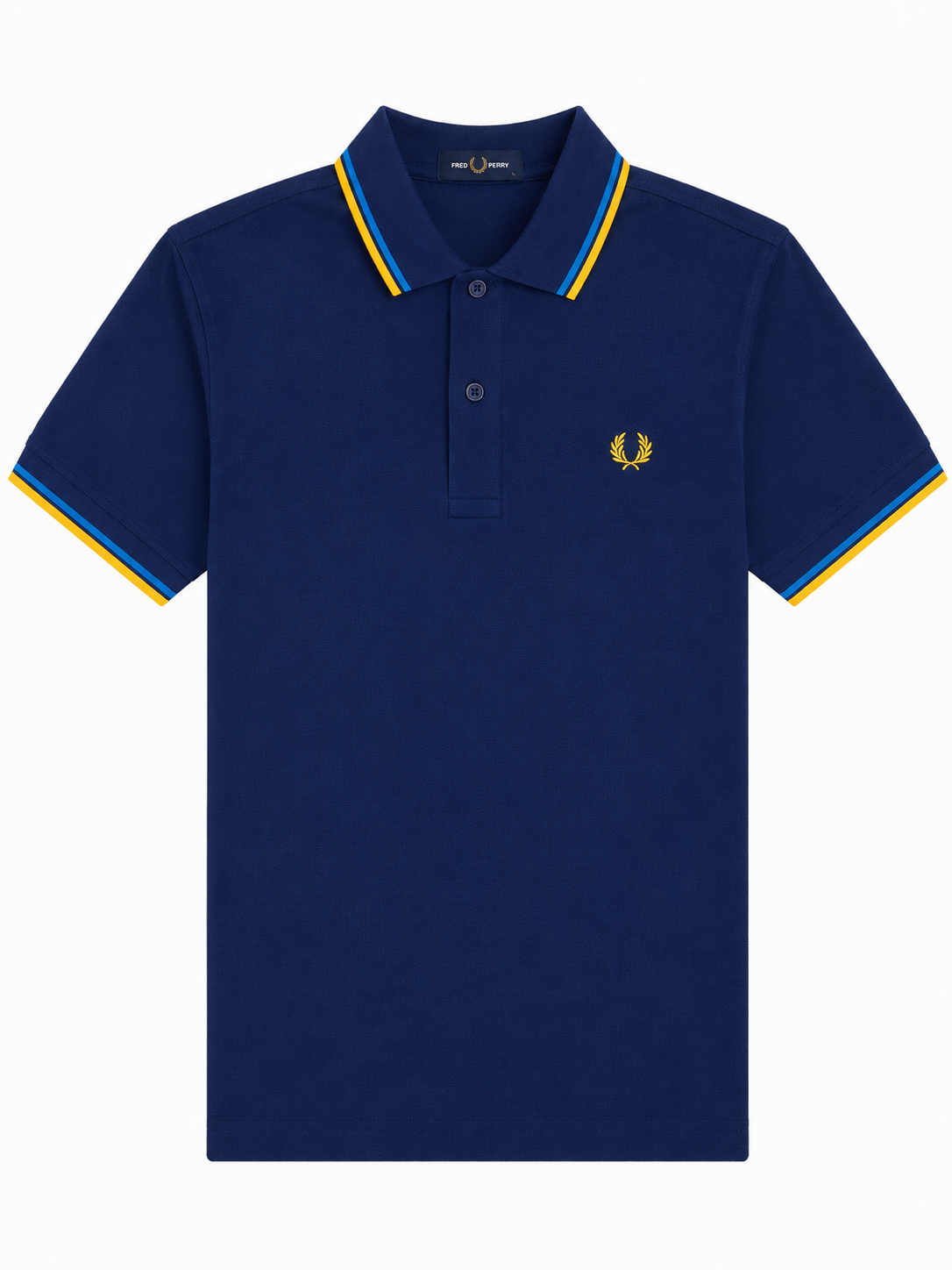Fred Perry Poloshirt Royal Blau - Hell Blau/Gelbe Streifen