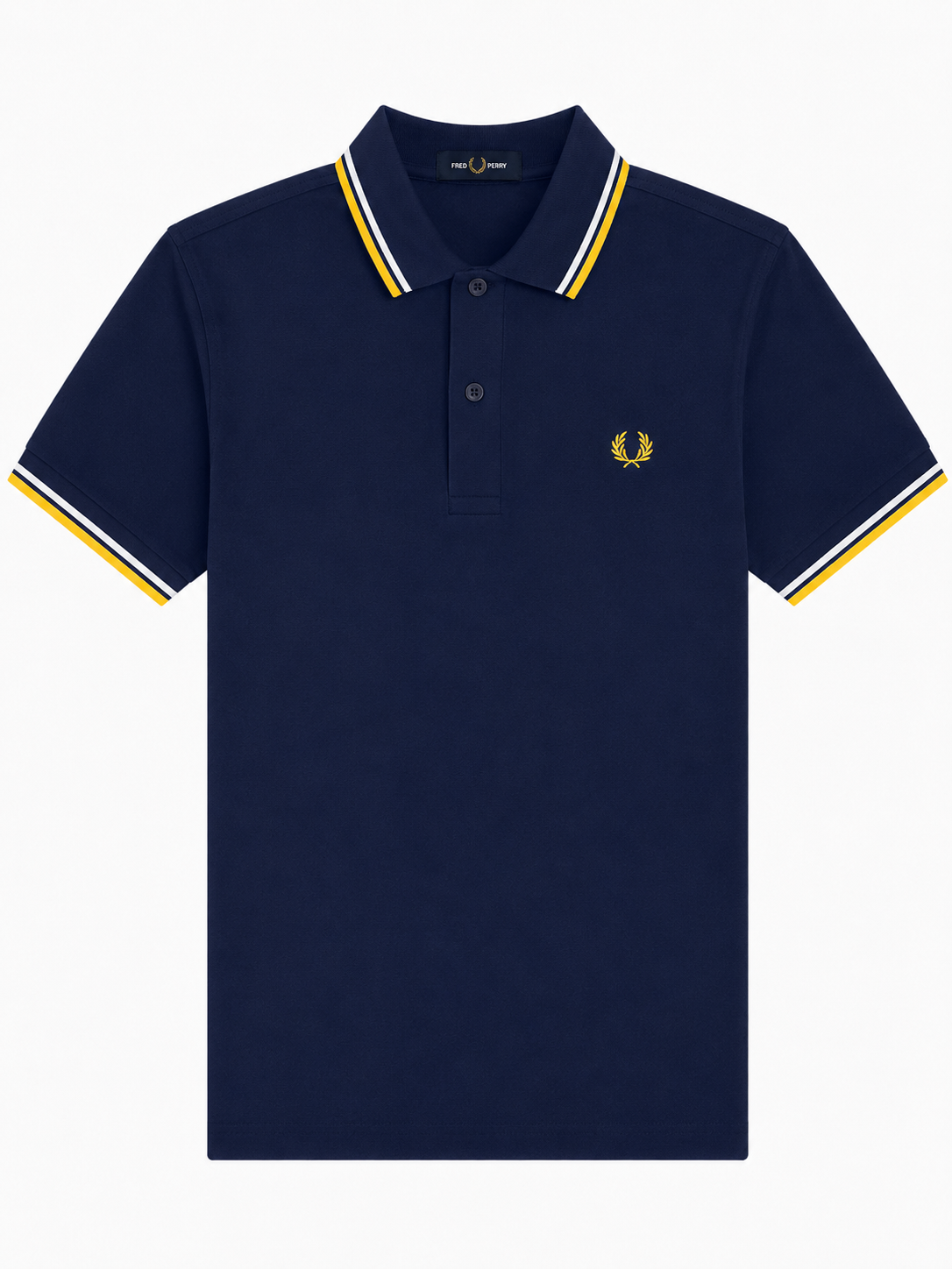 Fred Perry Poloshirt Royal Blau - Hell Graue/Gelbe Streifen