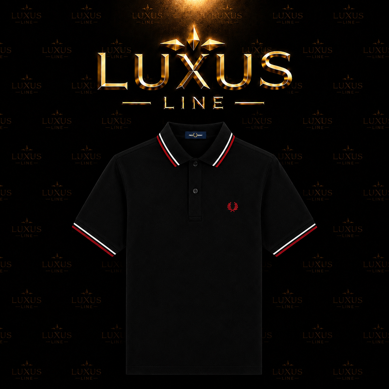 Fred Perry Poloshirt Schwarz - Rot/Weiße Streifen