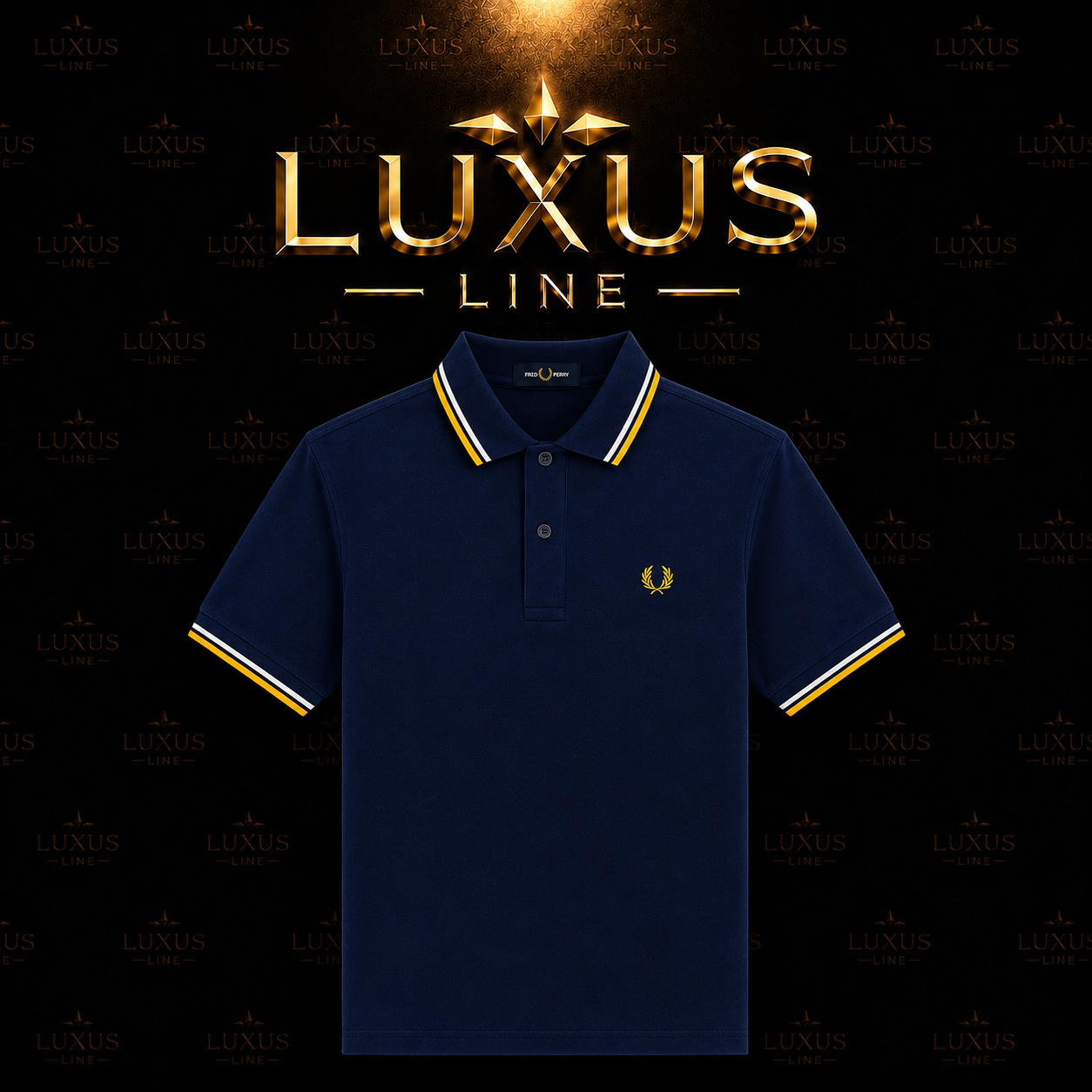 Fred Perry Poloshirt Royal Blau - Hell Graue/Gelbe Streifen