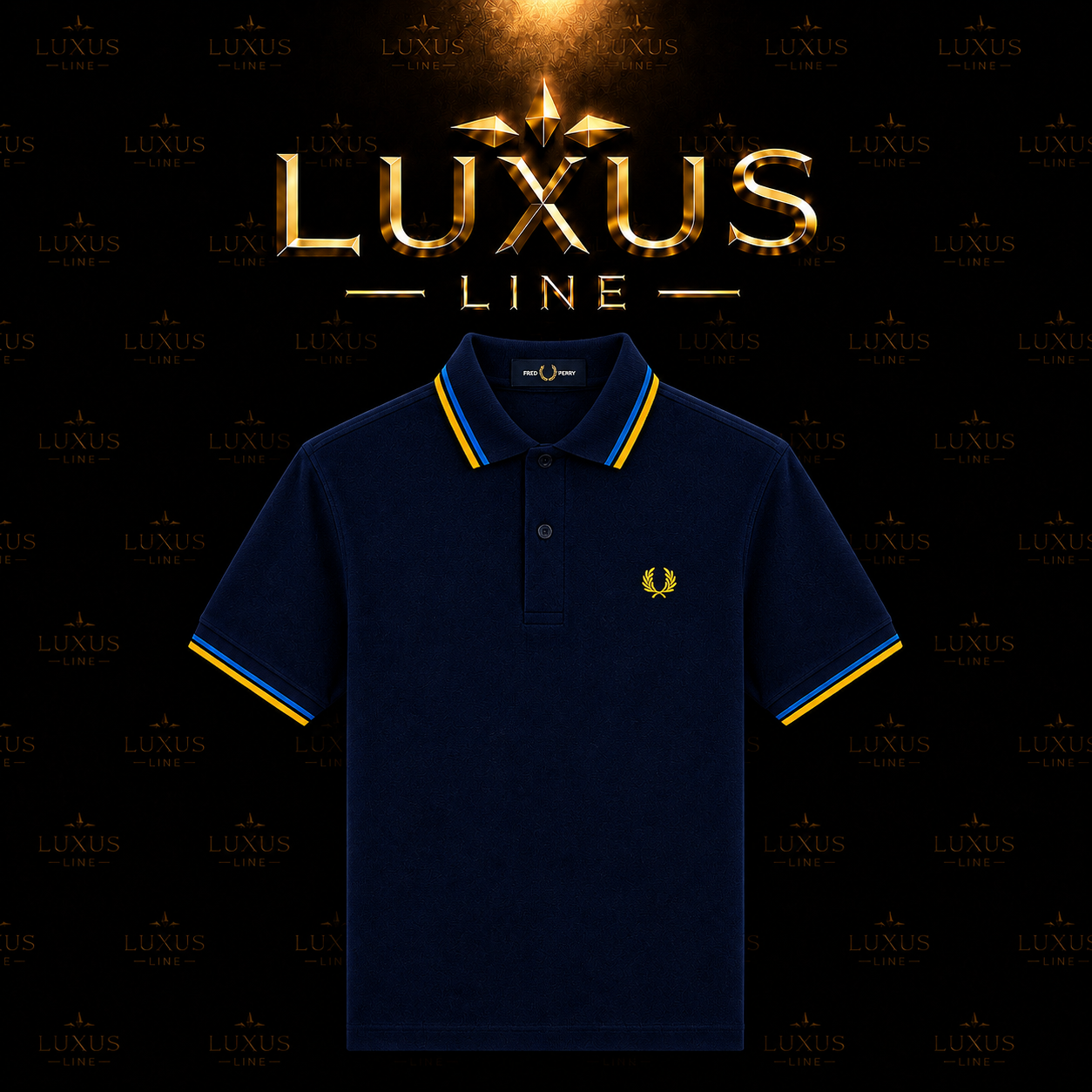 Fred Perry Poloshirt Royal Blau - Hell Blau/Gelbe Streifen