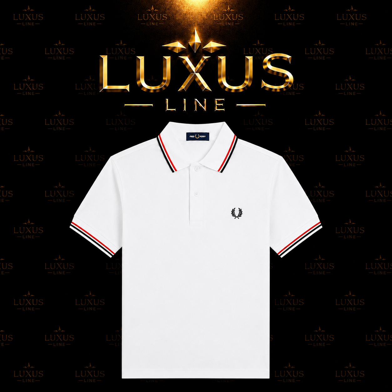 Fred Perry Poloshirt Weiß - Rot/Schwarze Streifen